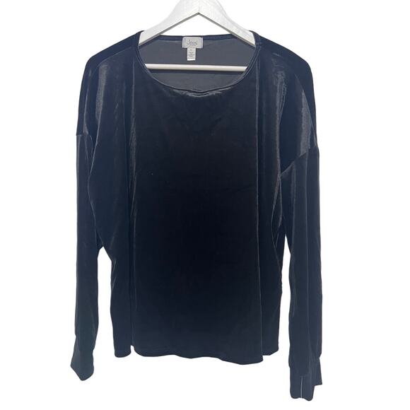 JENNI WOMENS XLARGE LONG-SLEEVE VELVET LOUNGE PAJAMA TOP BLACK NEW! - Picture 1 of 11